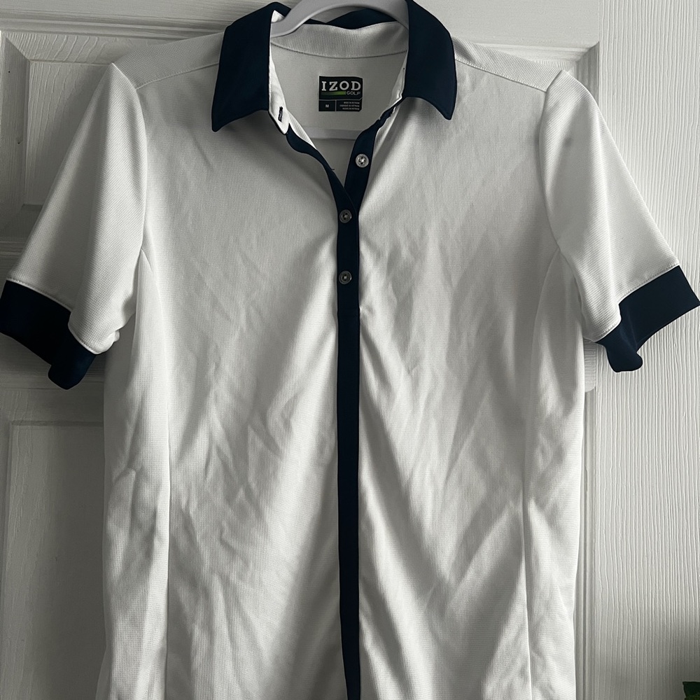 IZOD women’s White and Blue Button Down Shirt